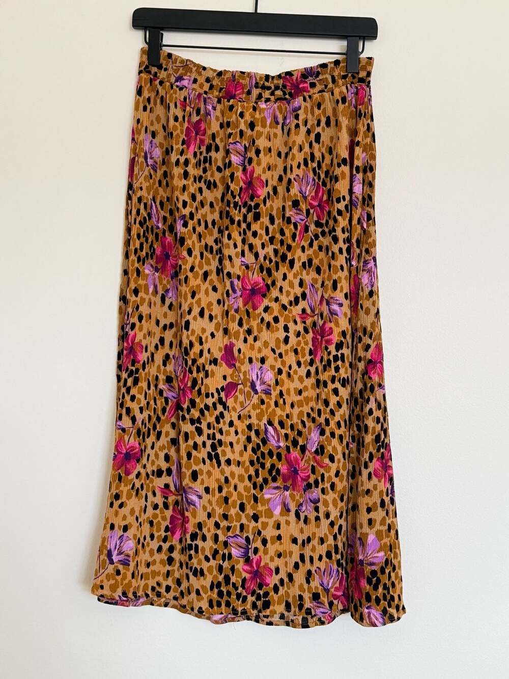 California Krush Vintage Floral Animal Print Pleated Midi Skirt Size Small